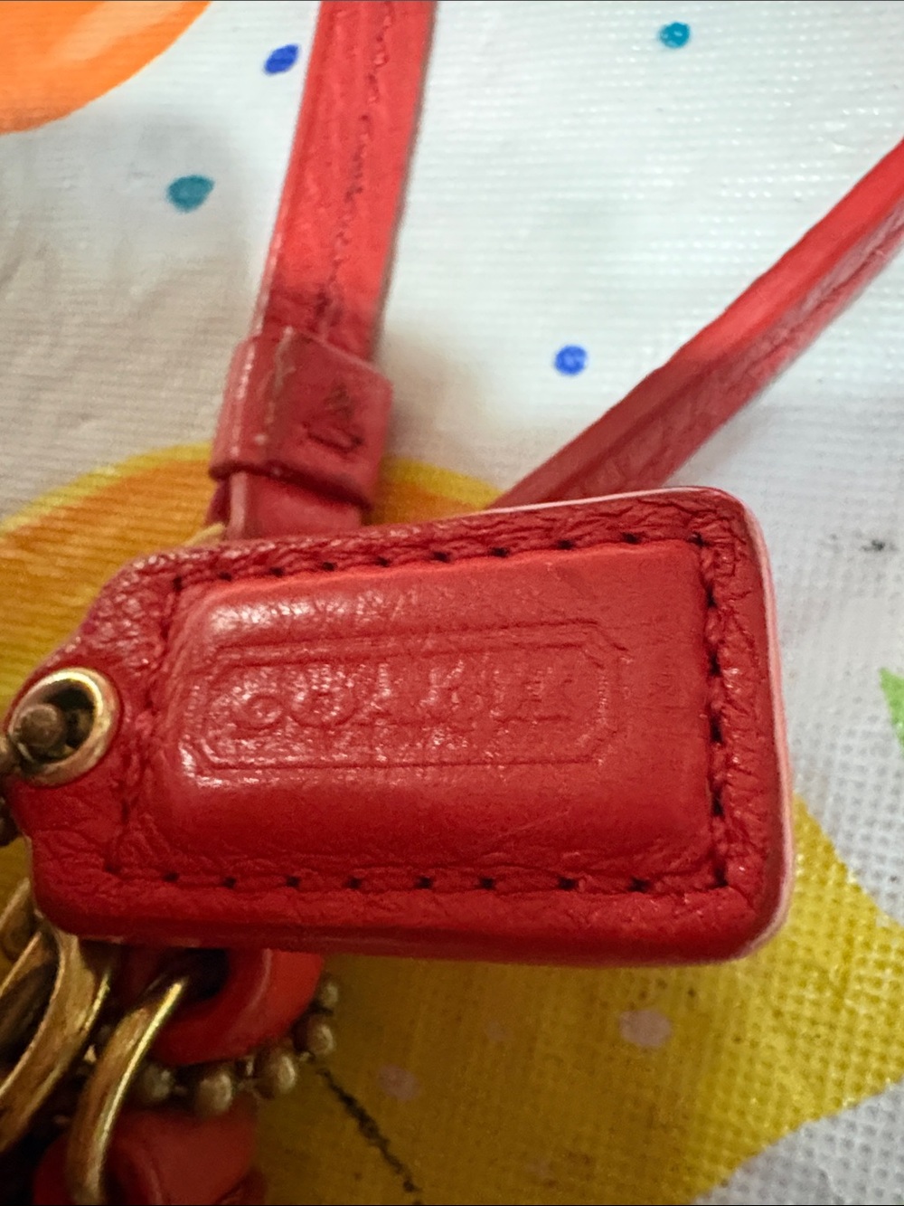 Coach Red Wristlet with Gold Heart Print - Picture 5 of 16